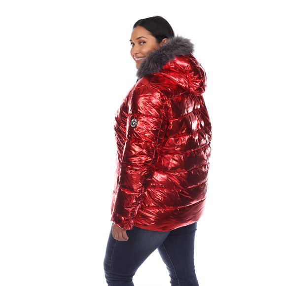 Plus Size Metallic Puffer Coat with Hoodie - Picture 2 of 5
